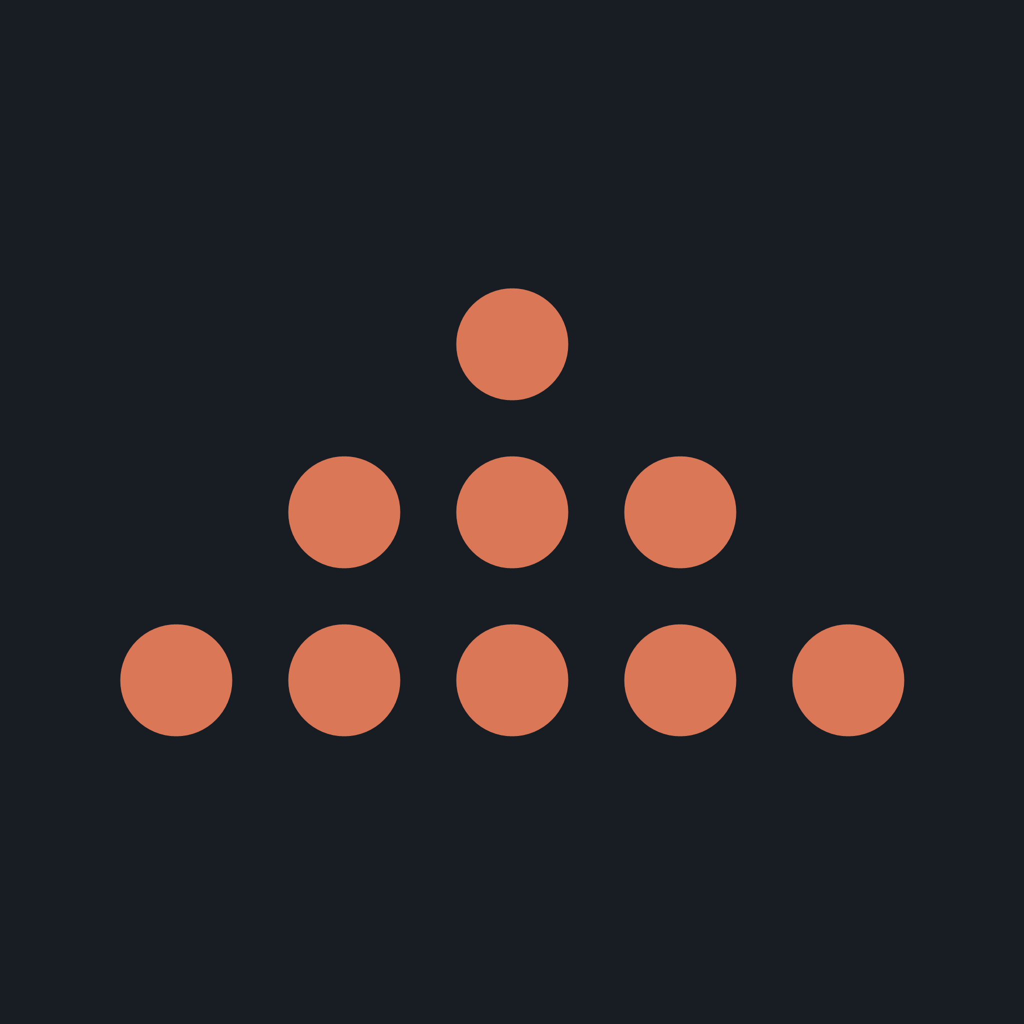 Cairn: nine coral dots arranged in a pyramid